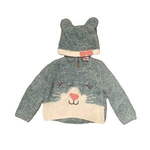 TJ Maxx Fuzzy Cat Kitty‎ Sweater & Hat Set Size 12m Blue
